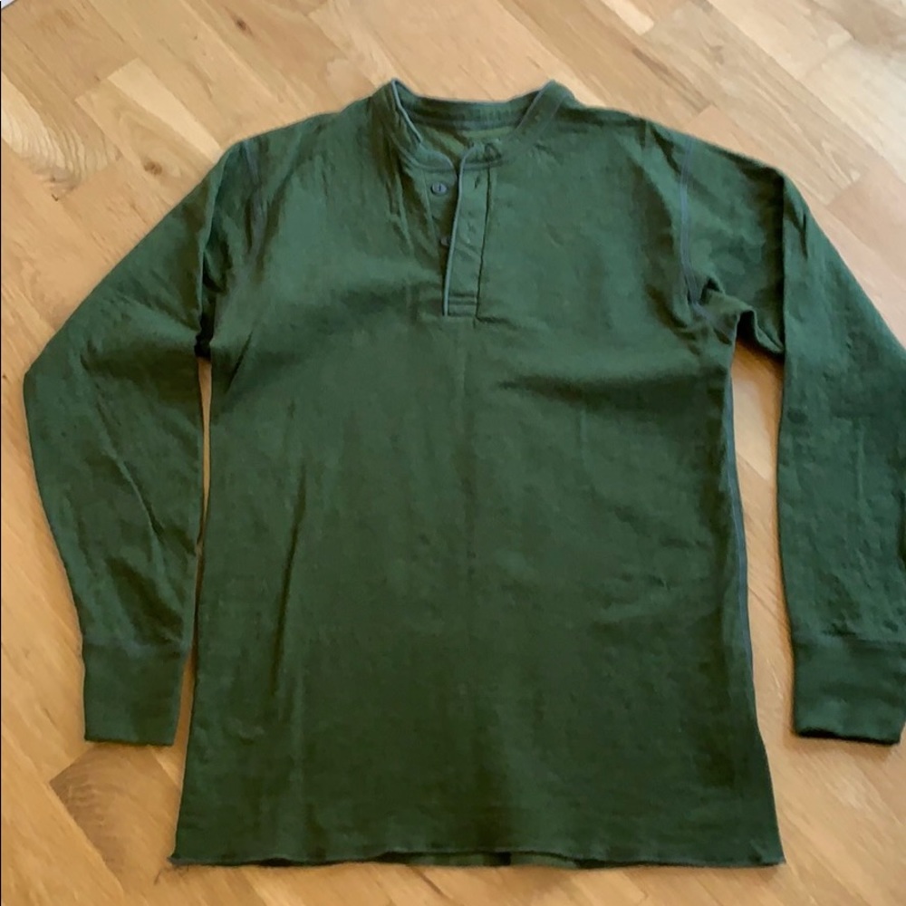 LL Bean green wool shirt warm M Tall button
